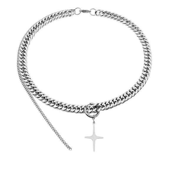 Stainless Steel Cuban Chain with Cross Pendant for Men - Picture 8 of 9